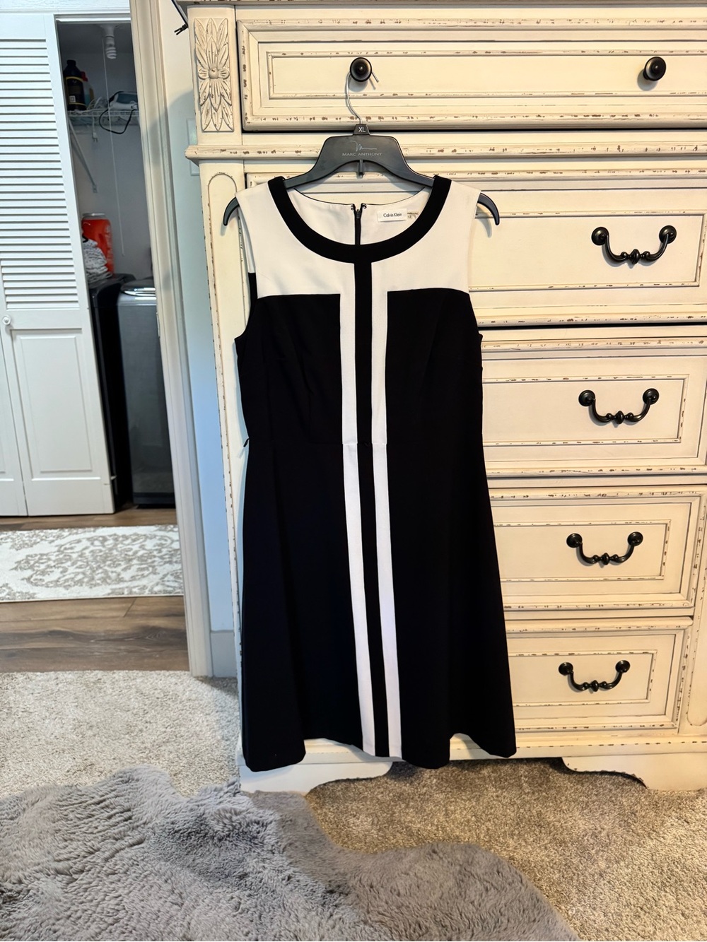 Calvin Klein Black and White Contrast Midi Dress